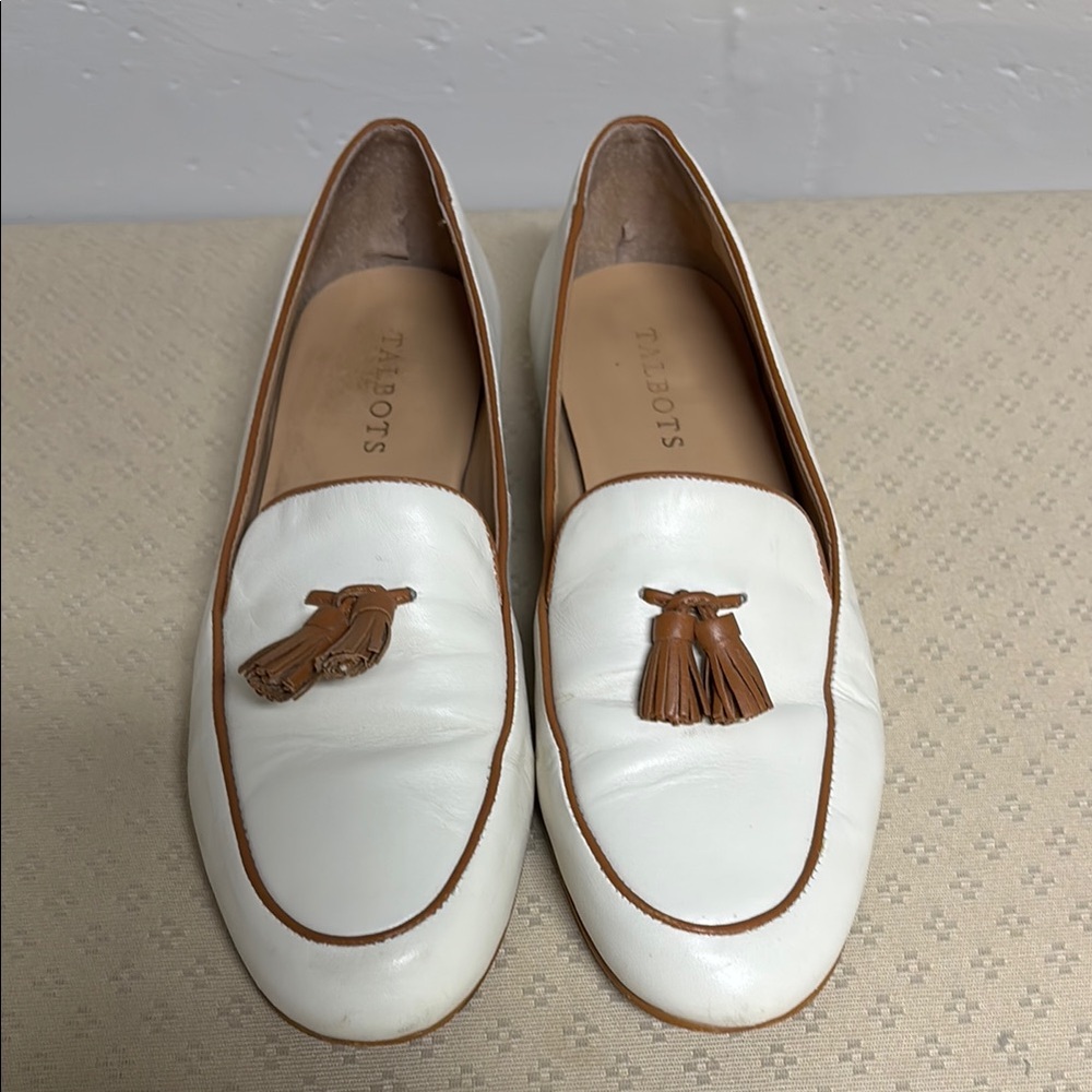 Talbots White and Brown Tassel Loafers